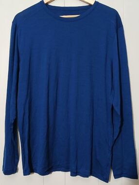 Karbon Men's XL 100% Merino Wool Blue Shirt Long Sleeves Base Layer Performance